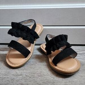 Cat & Jack Black and Tan Sandals with Ruffle Details